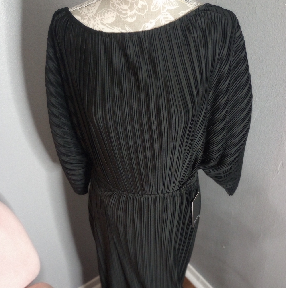 Pleated Black Boatneck Dress